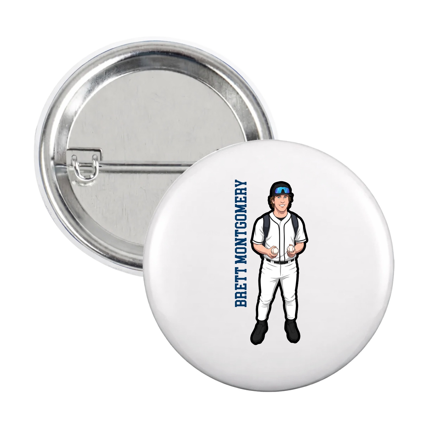 Game Day Button — Name Vertical in White