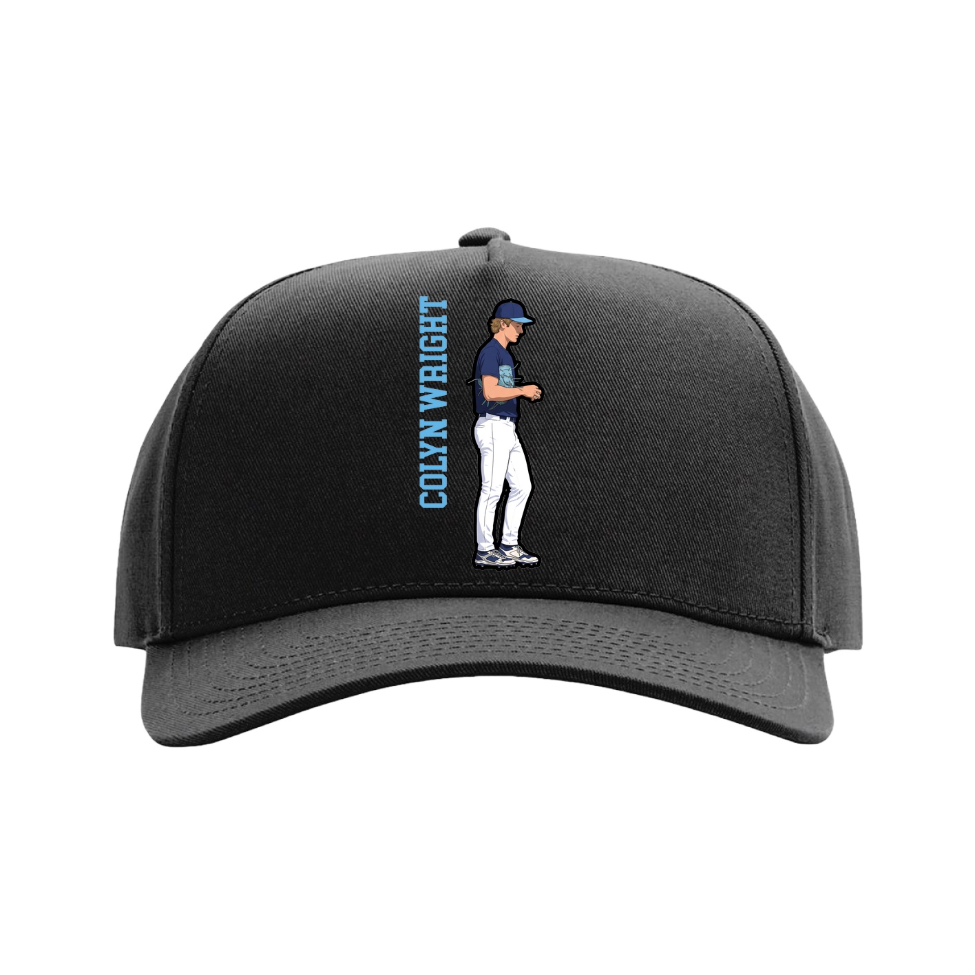 Full Fabric Five-Panel Champ Cap — Name Vertical in Black
