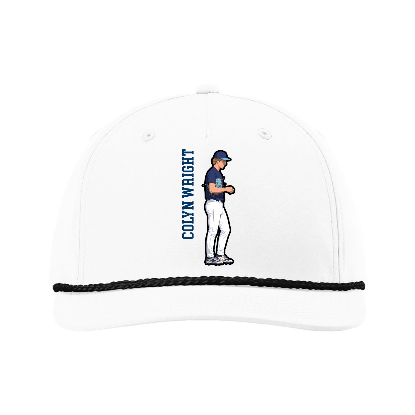 Five-Panel Classic Rope Cap — Name Vertical in White
