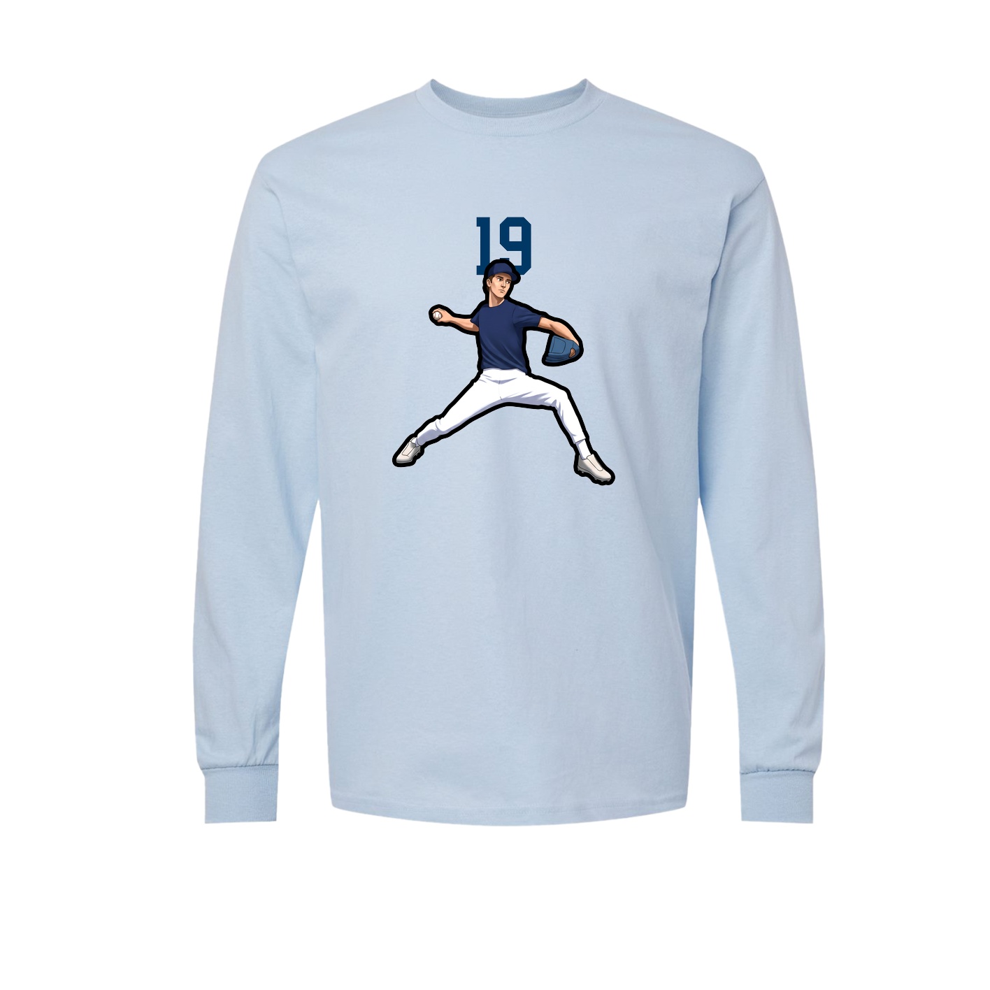 Long Sleeve Tee — Number Top in Light Blue
