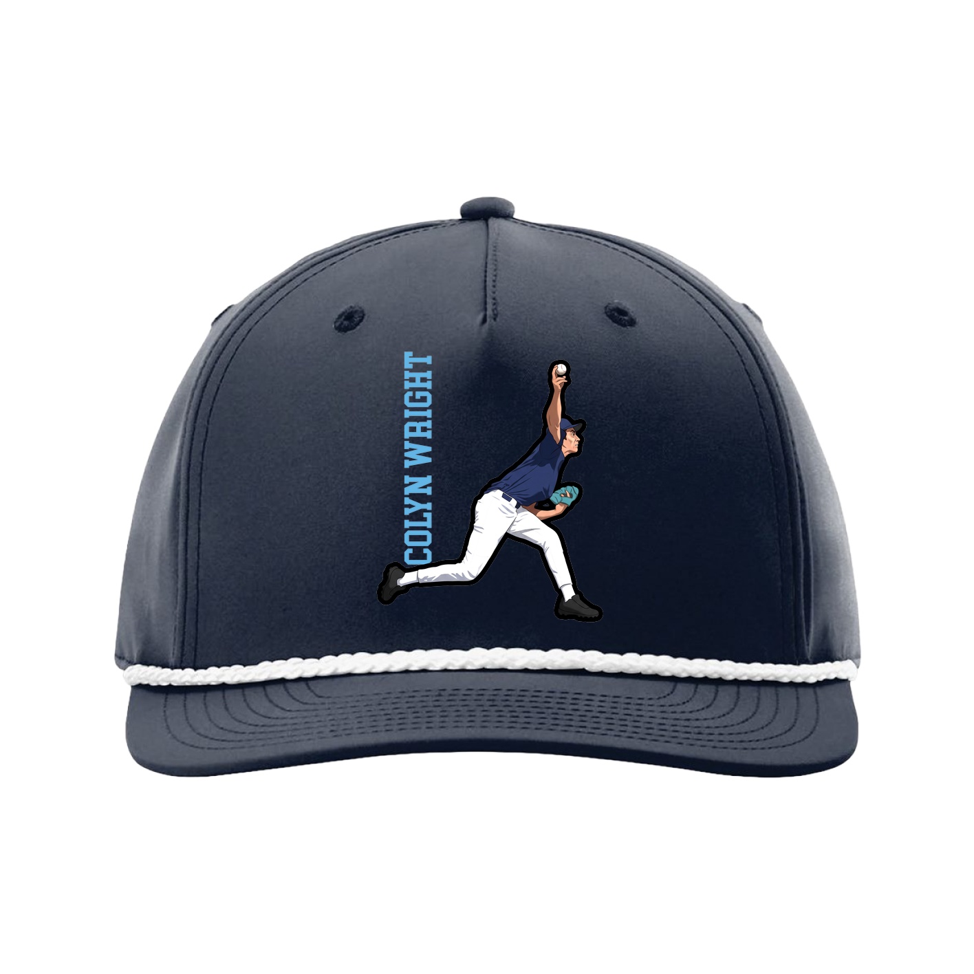 Five-Panel Classic Rope Cap — Name Vertical in Navy