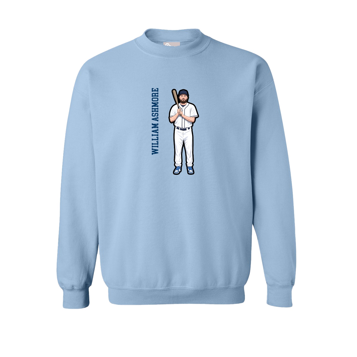 Fleece Crew — Name Vertical in Light Blue