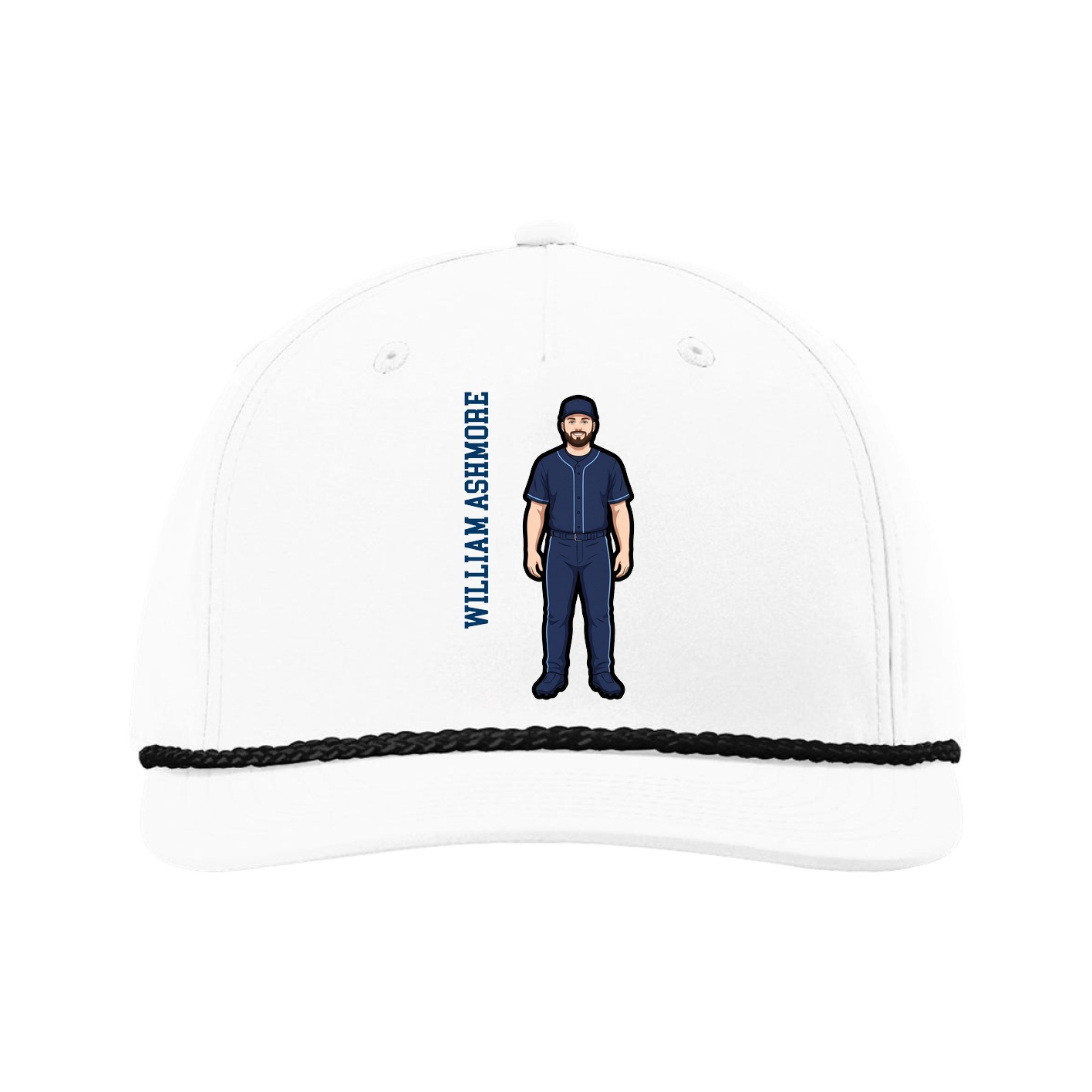 Five-Panel Classic Rope Cap — Name Vertical in White