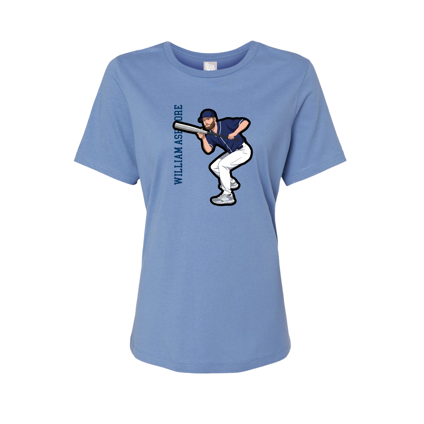 Fitted Women's Tee — Name Vertical in Powder Blue