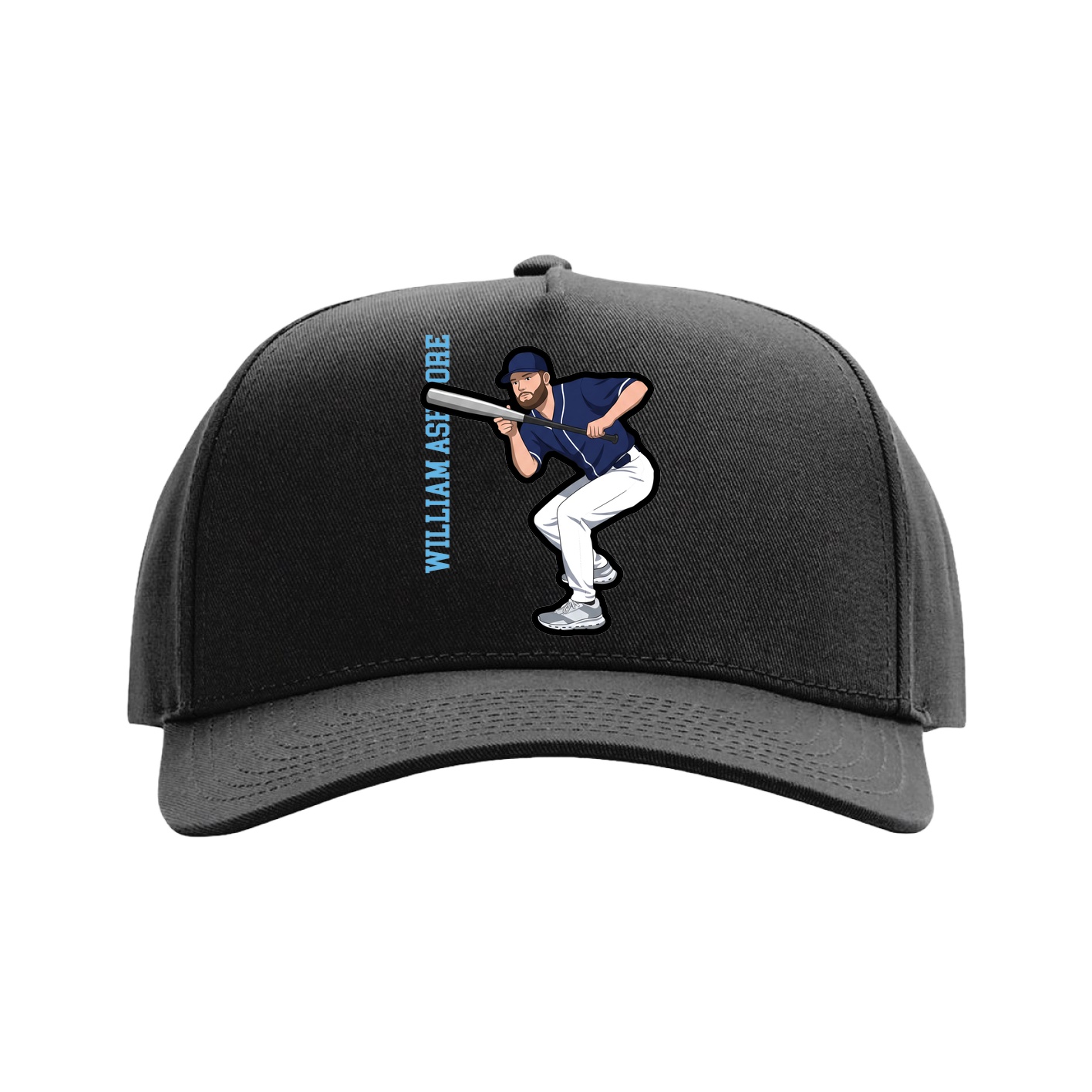 Full Fabric Five-Panel Champ Cap — Name Vertical in Black