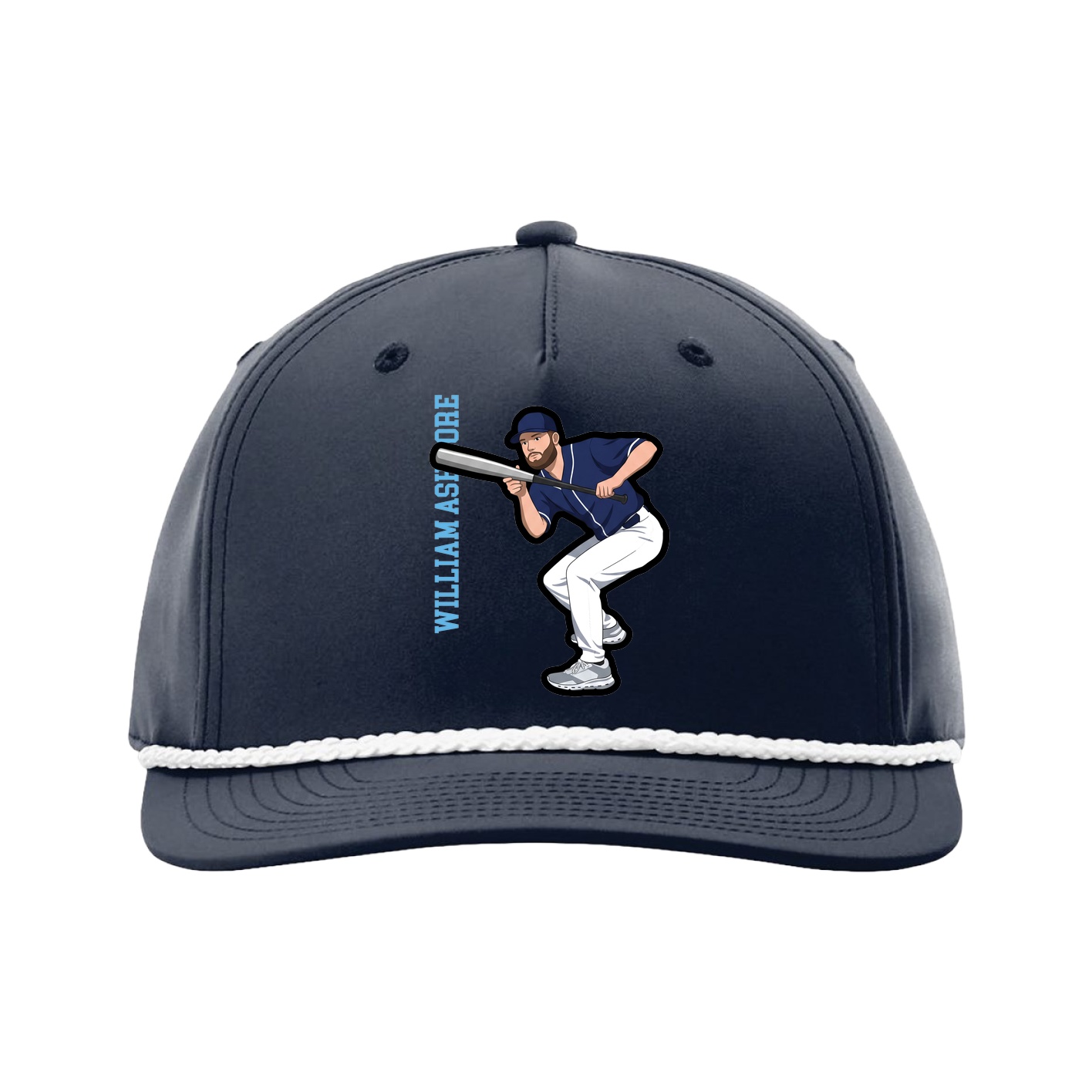 Five-Panel Classic Rope Cap — Name Vertical in Navy