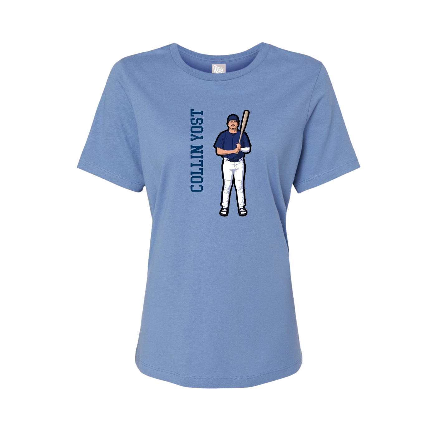 Fitted Women's Tee — Name Vertical in Powder Blue