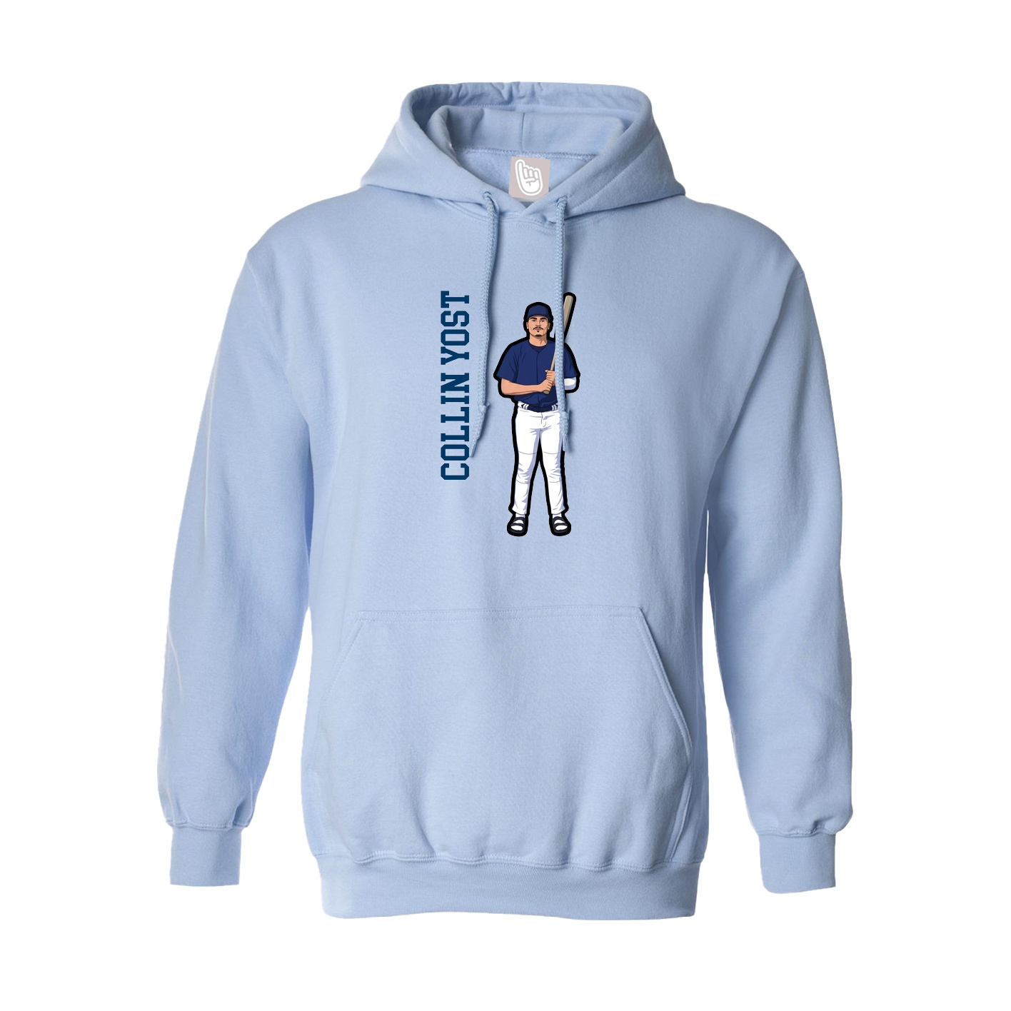 Hoodie — Name Vertical in Light Blue