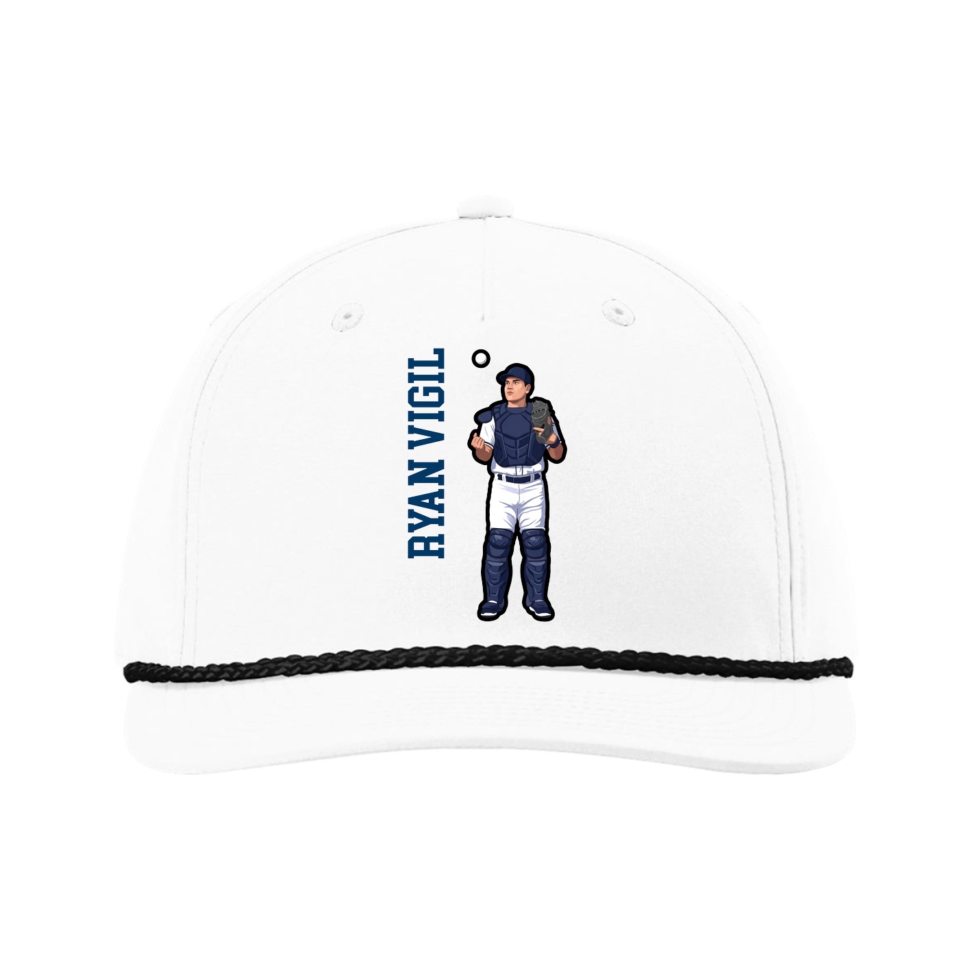 Five-Panel Classic Rope Cap — Name Vertical in White