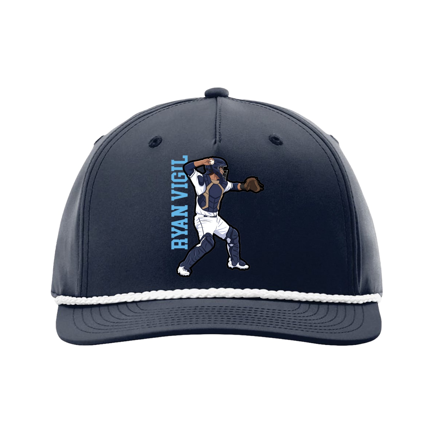 Five-Panel Classic Rope Cap — Name Vertical in Navy