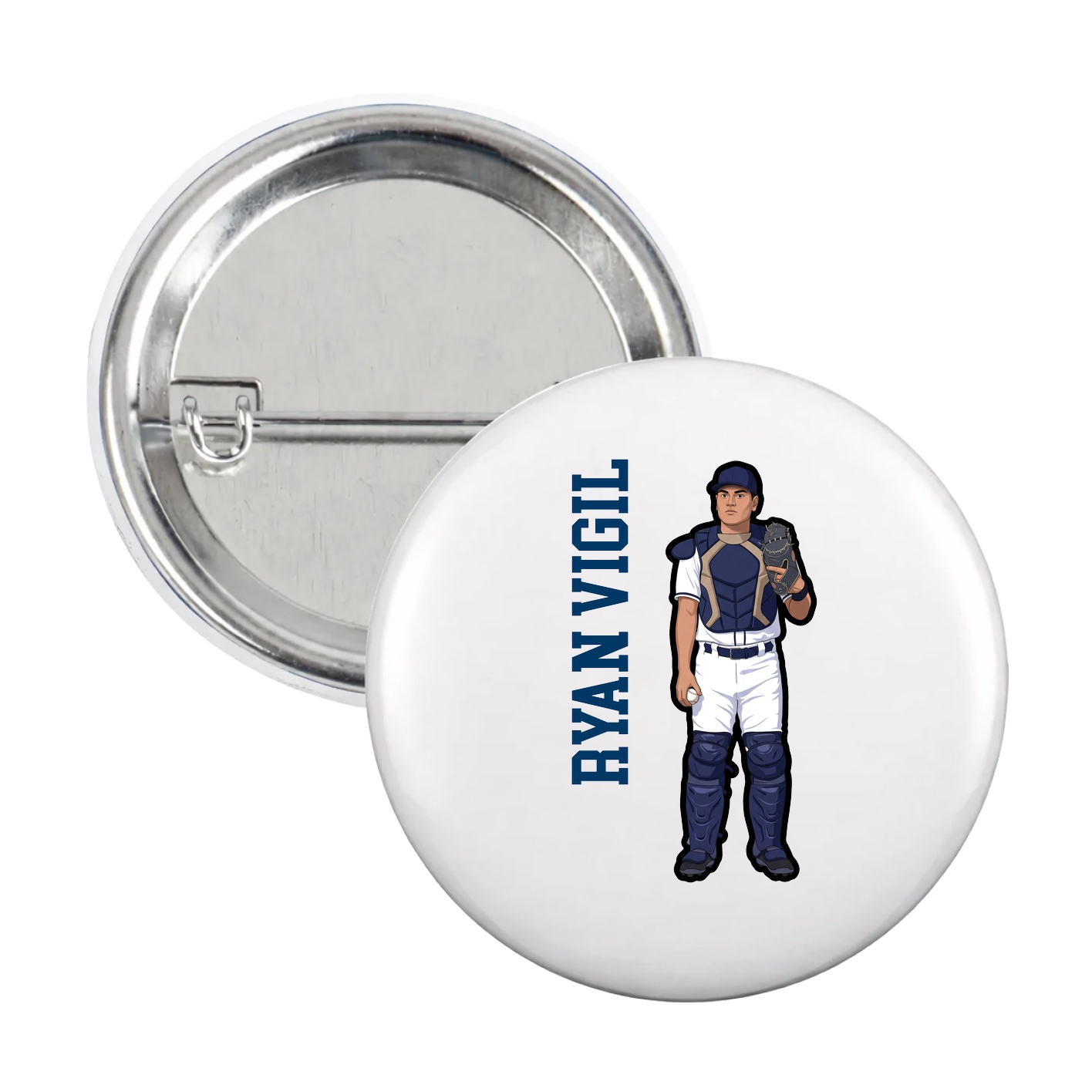 Game Day Button — Name Vertical in White