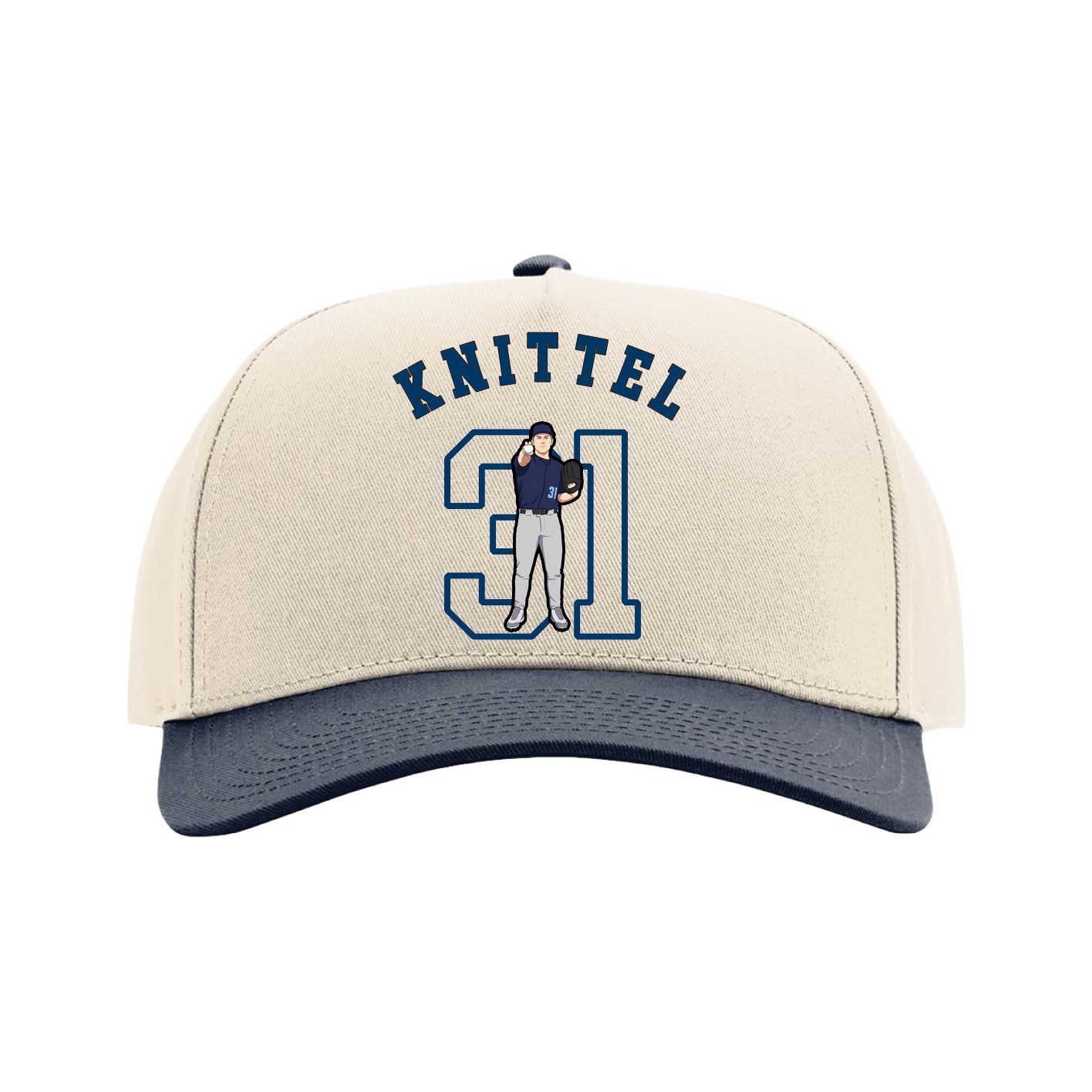 Full Fabric Five-Panel Champ Cap — Shirsey Arch in Cream/Navy