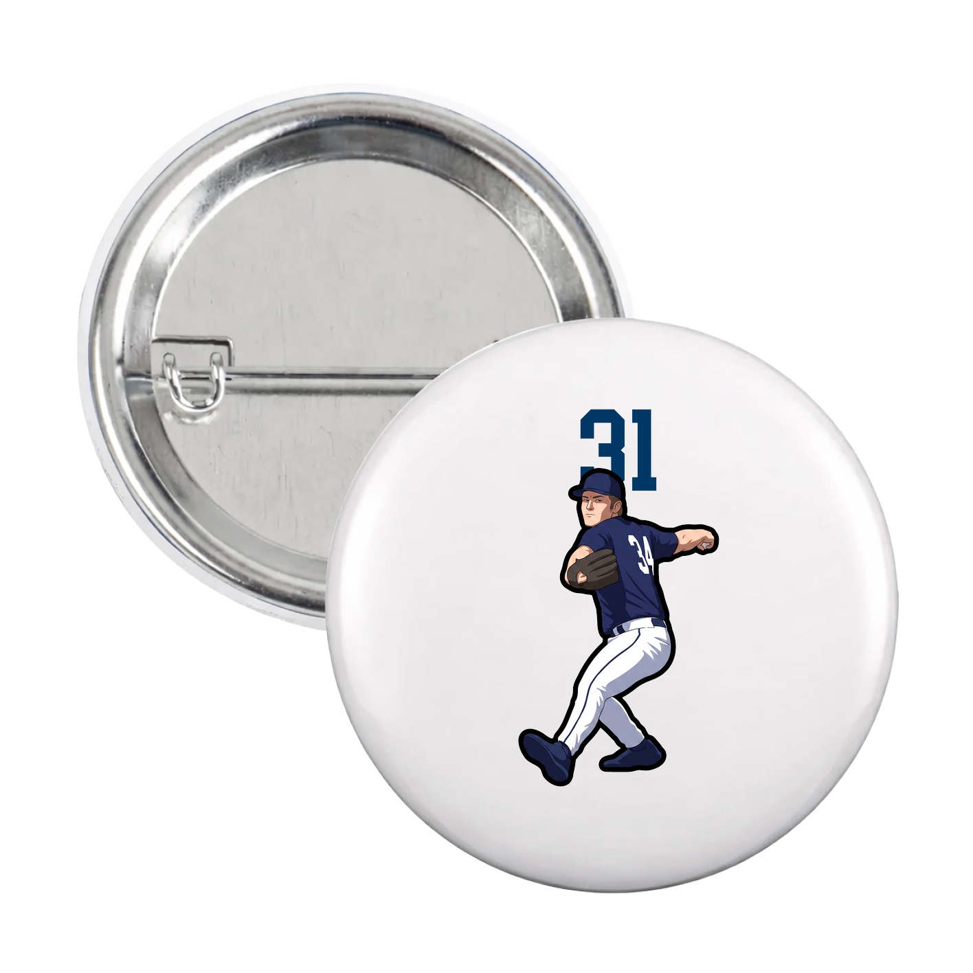 Game Day Button — Number Top in White
