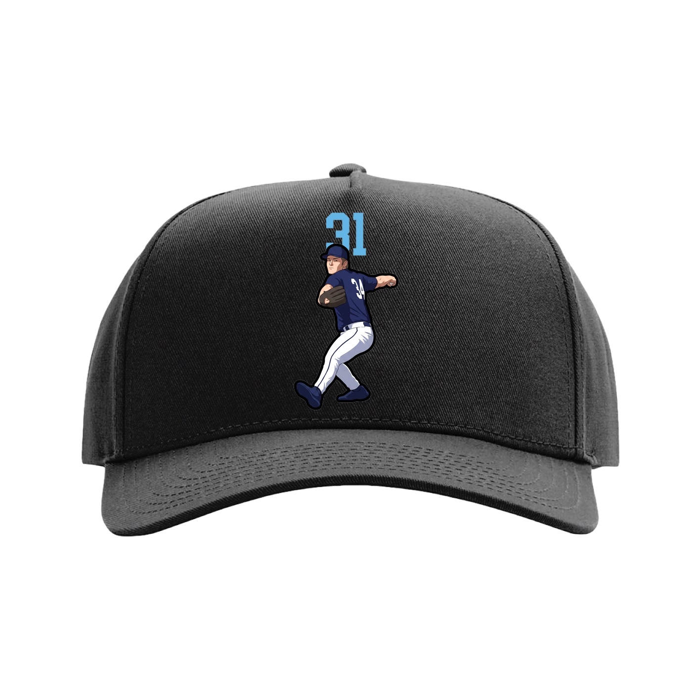 Full Fabric Five-Panel Champ Cap — Number Top in Black