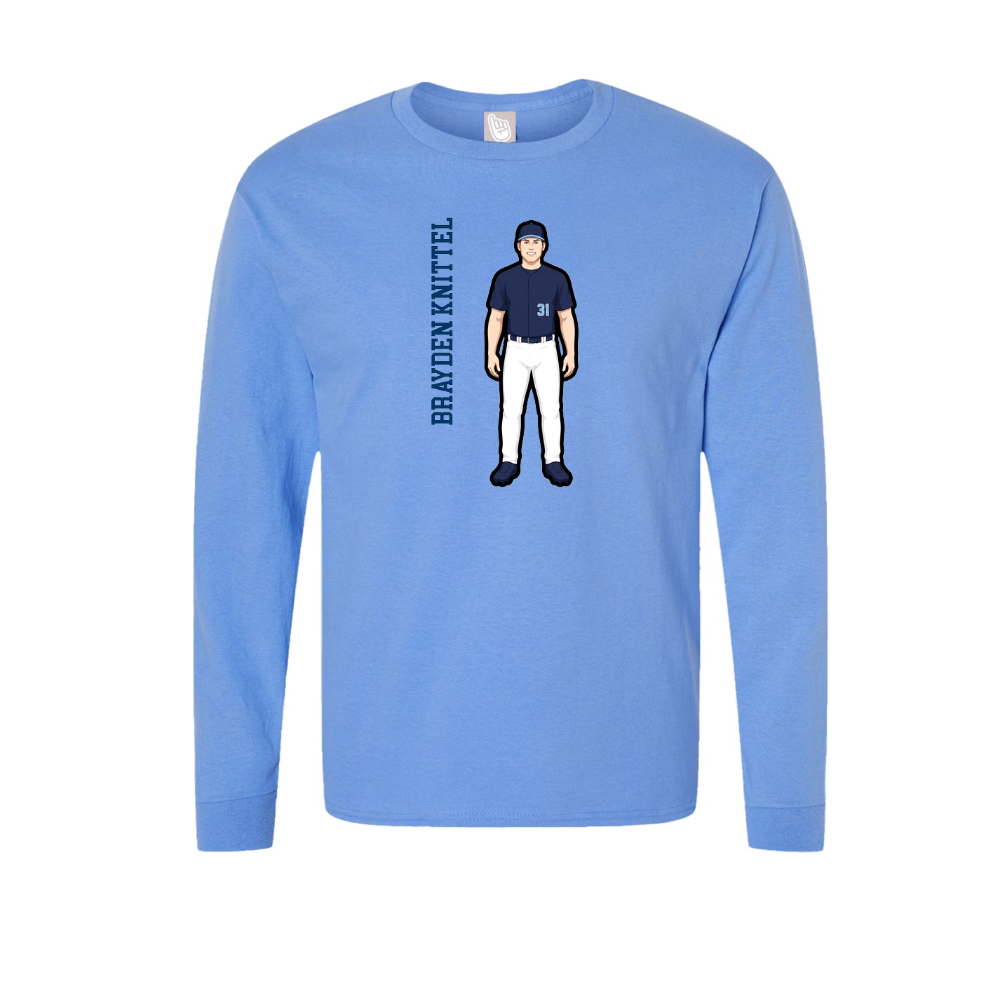 Long Sleeve Tee — Name Vertical in Powder Blue