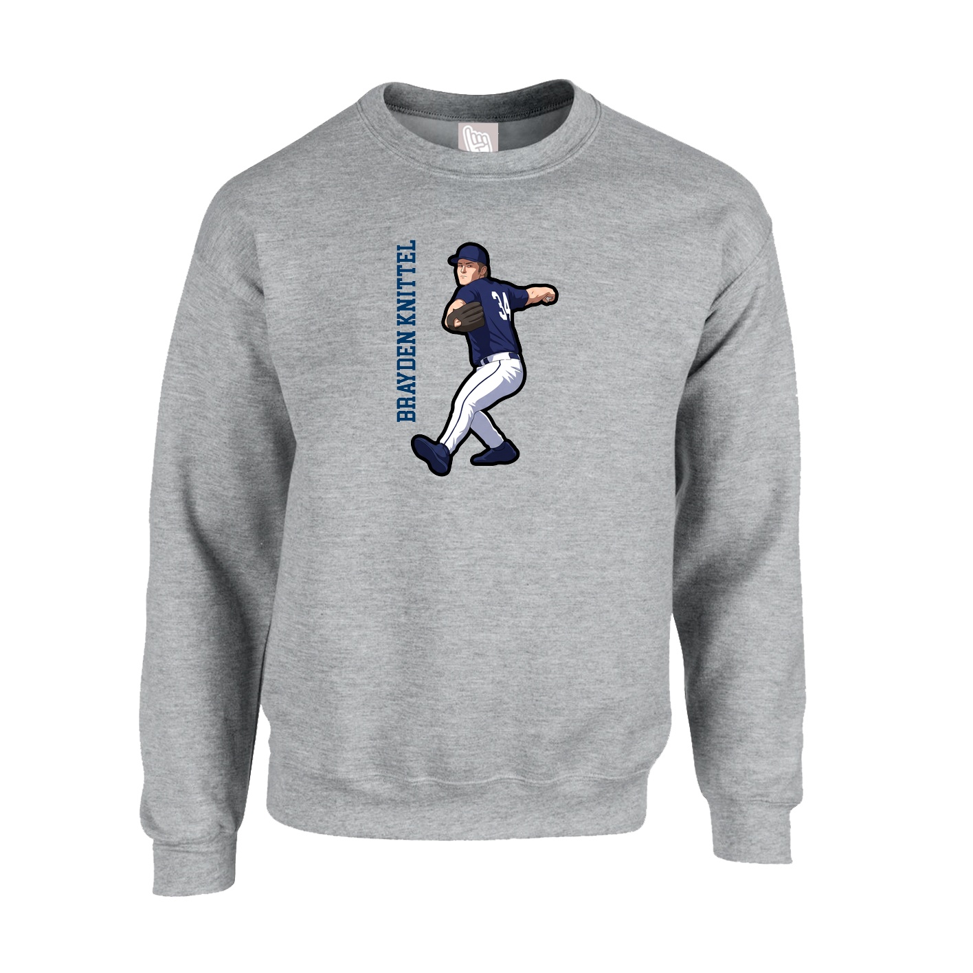 Fleece Crew — Name Vertical in Grey