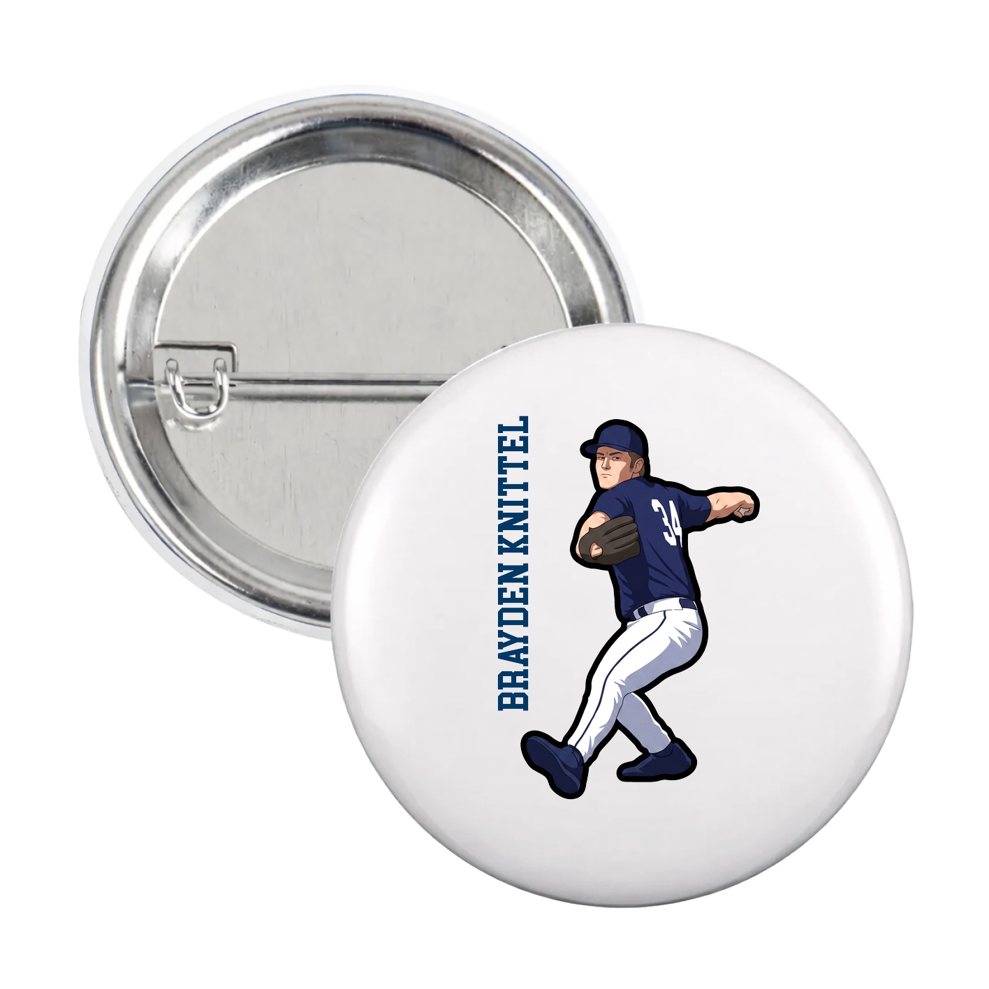 Game Day Button — Name Vertical in White