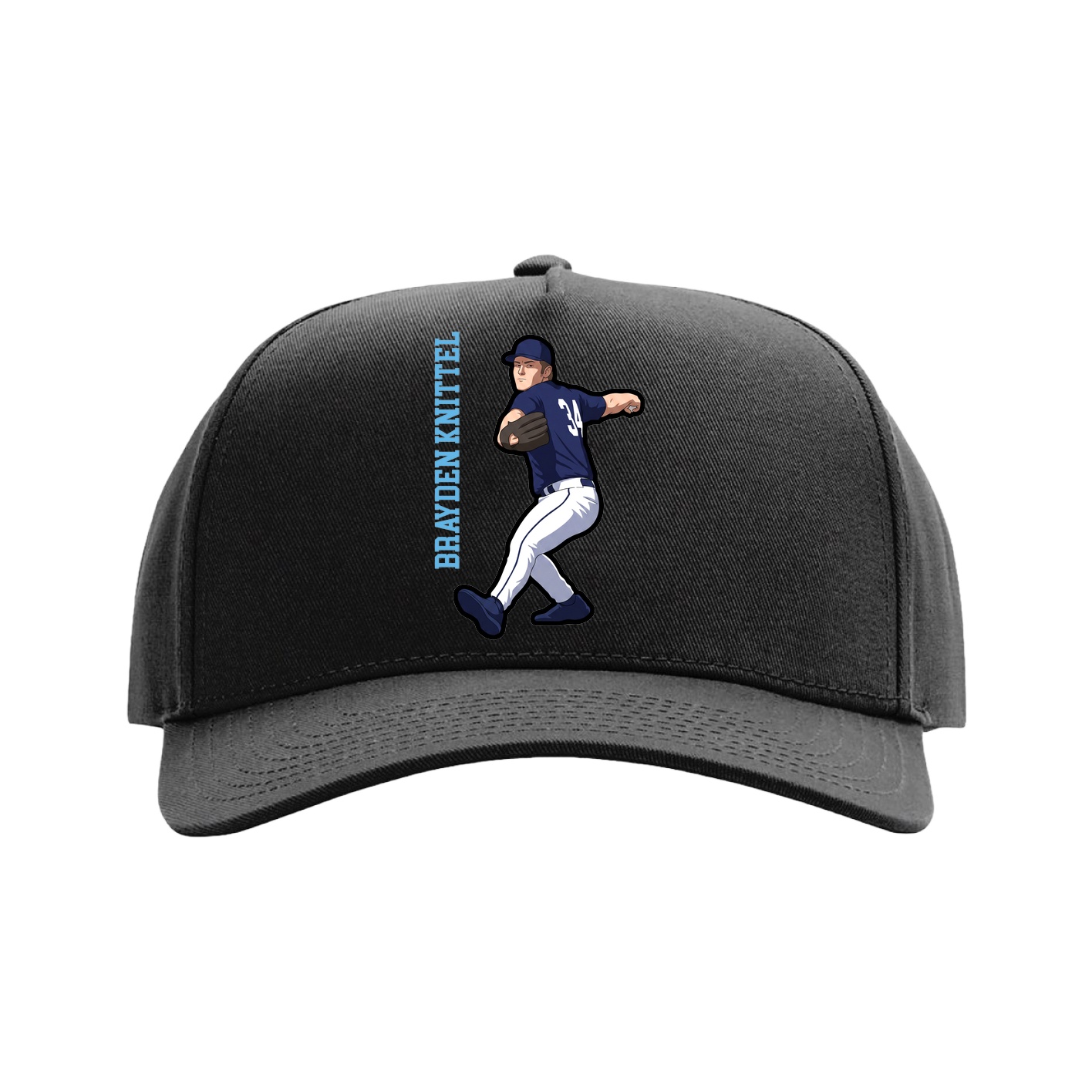 Full Fabric Five-Panel Champ Cap — Name Vertical in Black