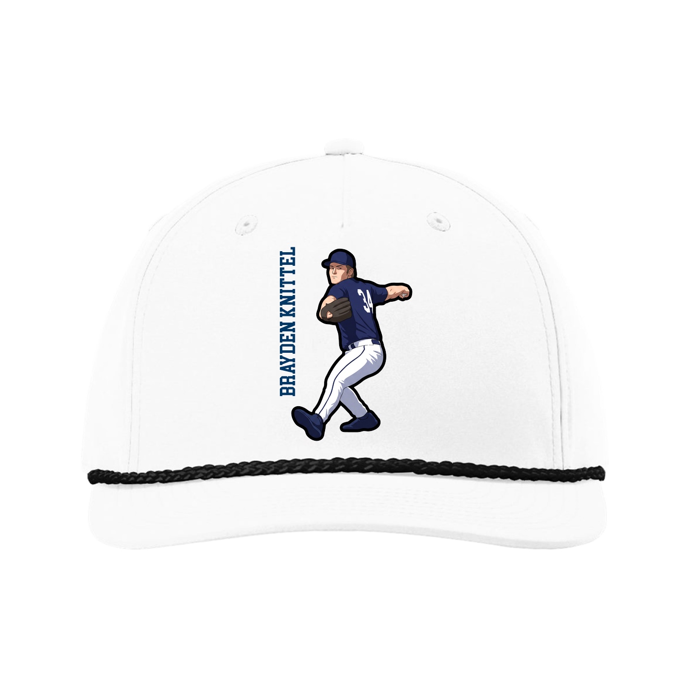 Five-Panel Classic Rope Cap — Name Vertical in White
