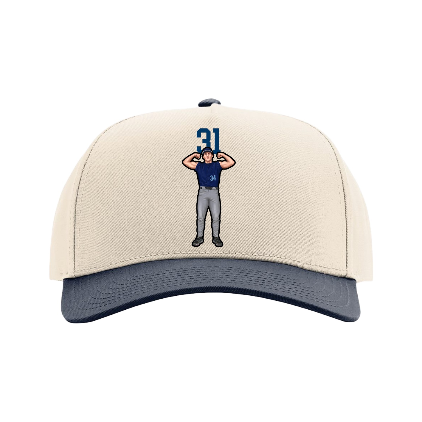 Full Fabric Five-Panel Champ Cap — Number Top in Cream/Navy