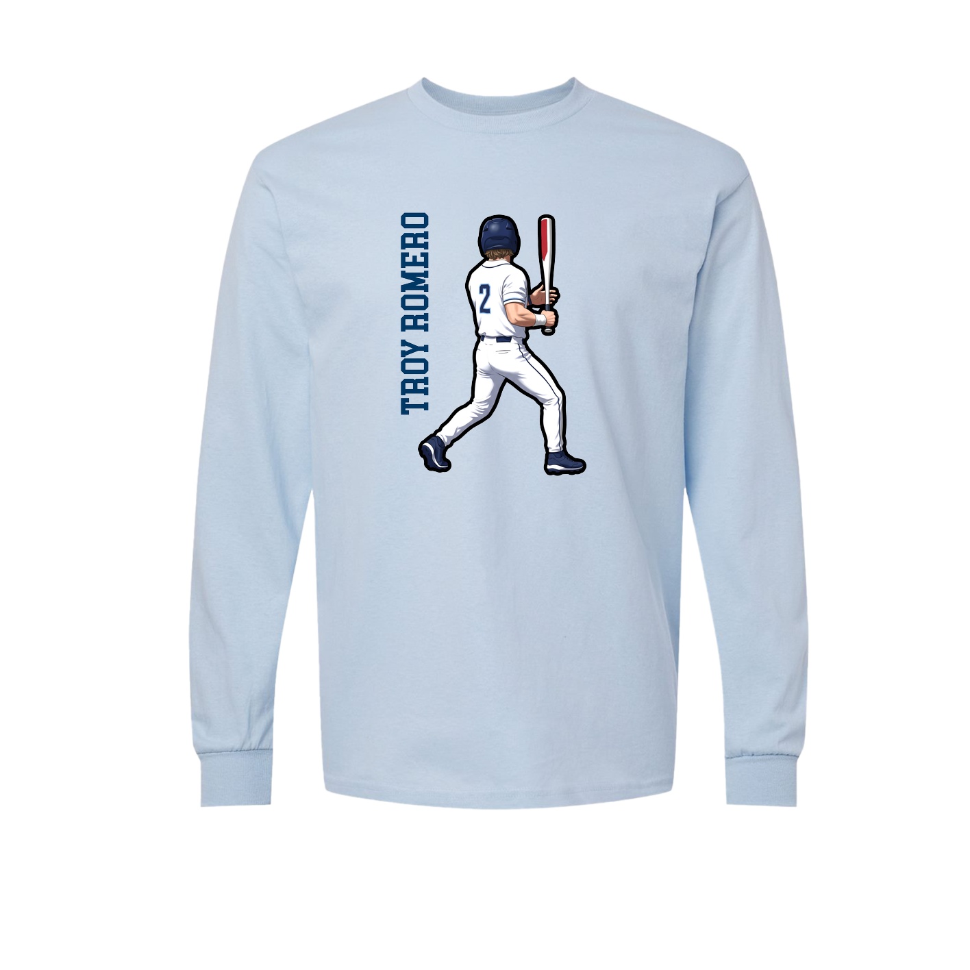Long Sleeve Tee — Name Vertical in Light Blue