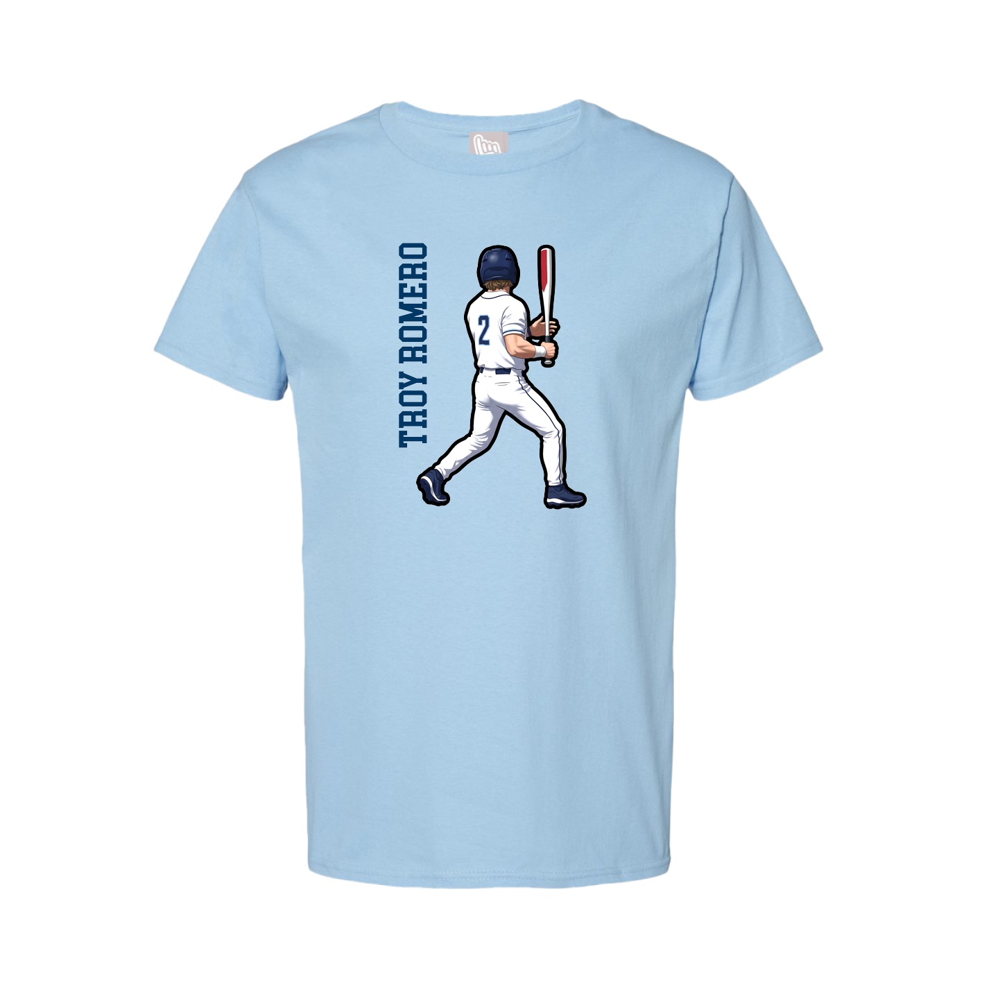 Youth Tee — Name Vertical in Light Blue