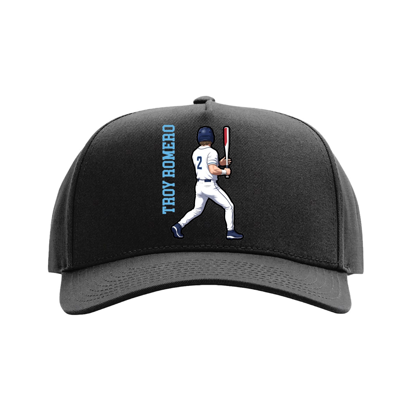 Full Fabric Five-Panel Champ Cap — Name Vertical in Black