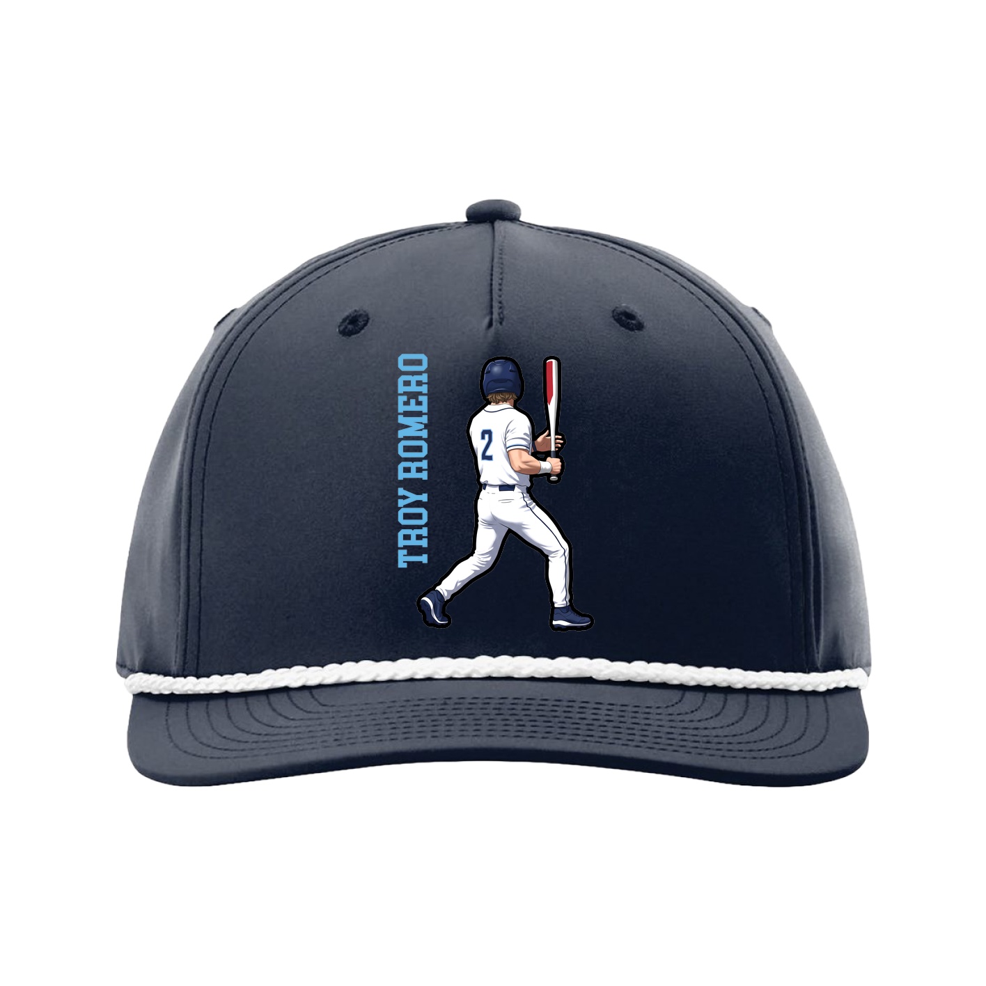 Five-Panel Classic Rope Cap — Name Vertical in Navy