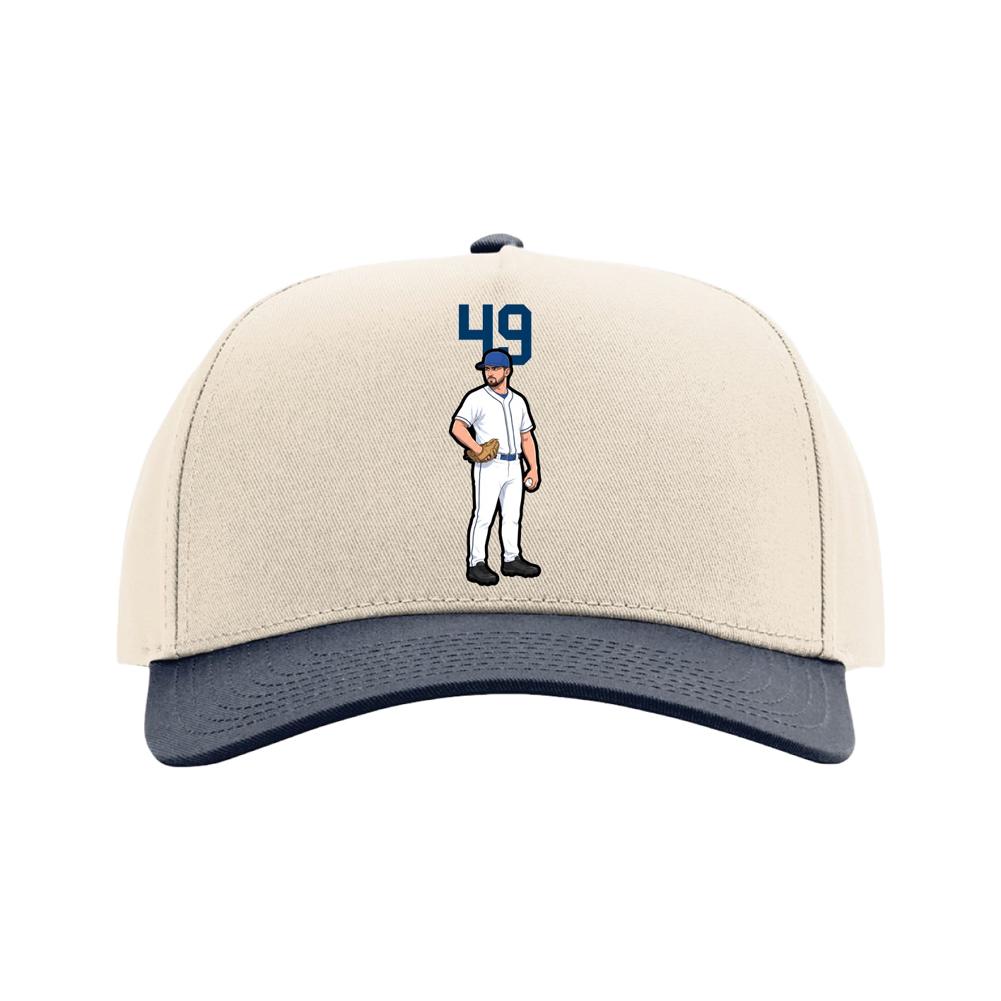 Full Fabric Five-Panel Champ Cap — Number Top in Cream/Navy