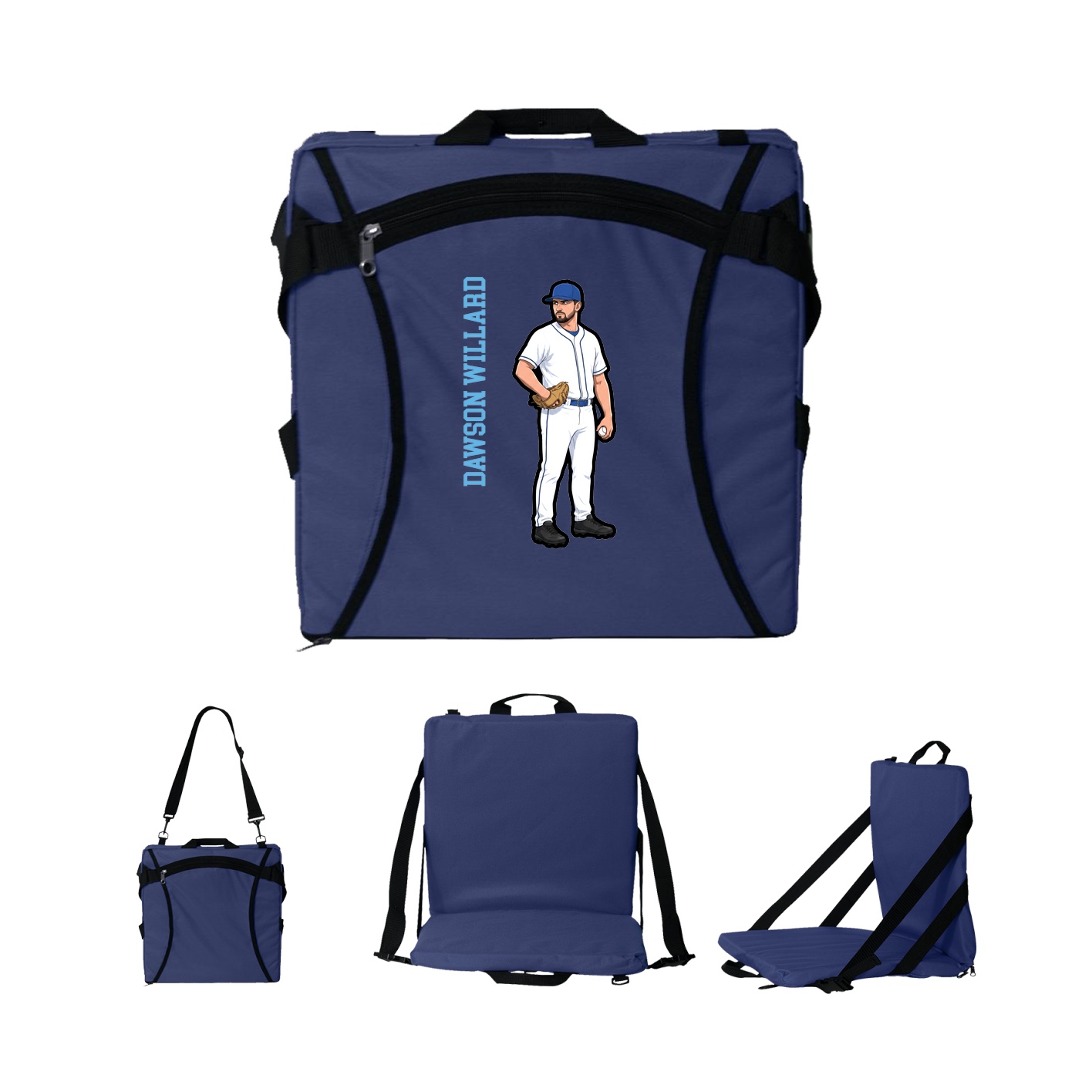 Folding Stadium Seat — Name Vertical in Navy