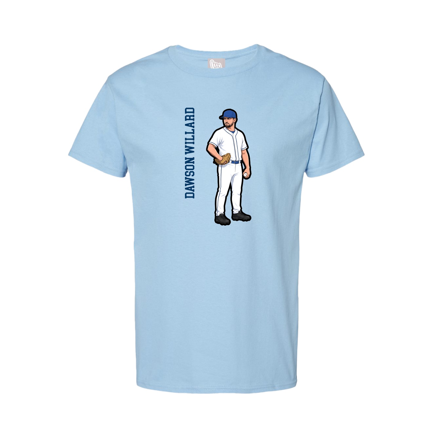 Youth Tee — Name Vertical in Light Blue