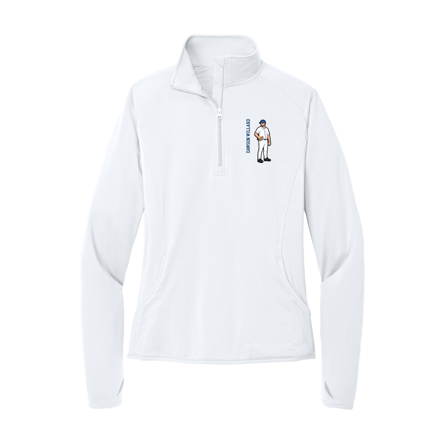 Women's Q-Zip Pullover — Name Vertical in White
