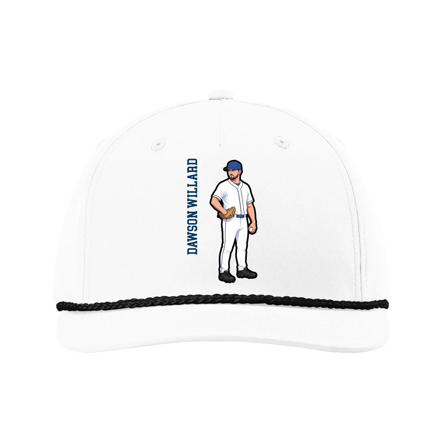 Five-Panel Classic Rope Cap — Name Vertical in White