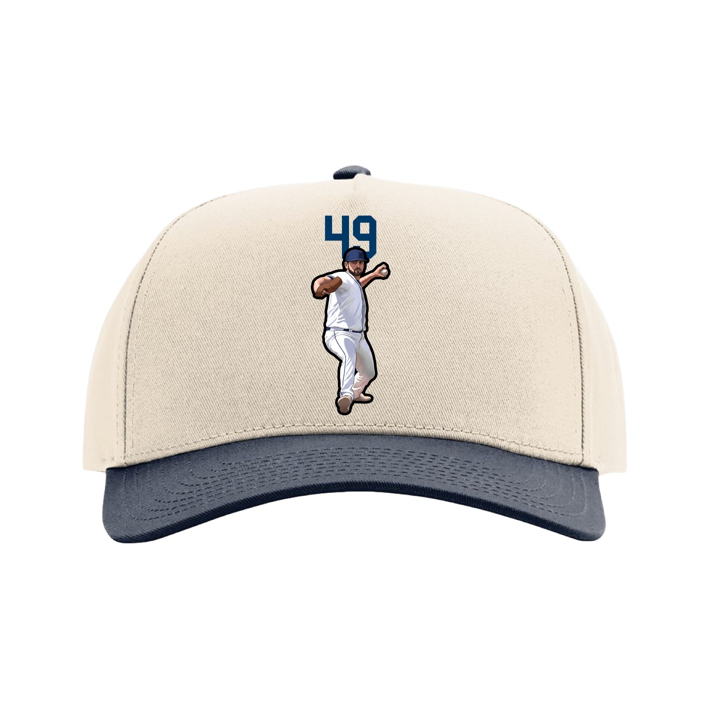 Full Fabric Five-Panel Champ Cap — Number Top in Cream/Navy