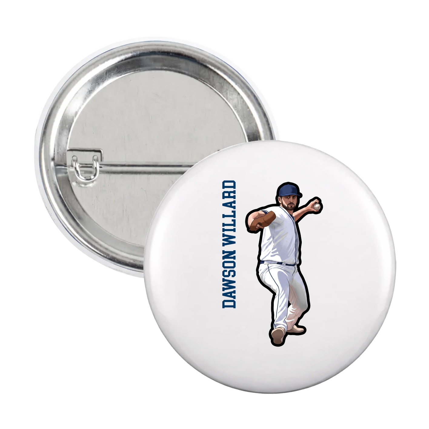 Game Day Button — Name Vertical in White