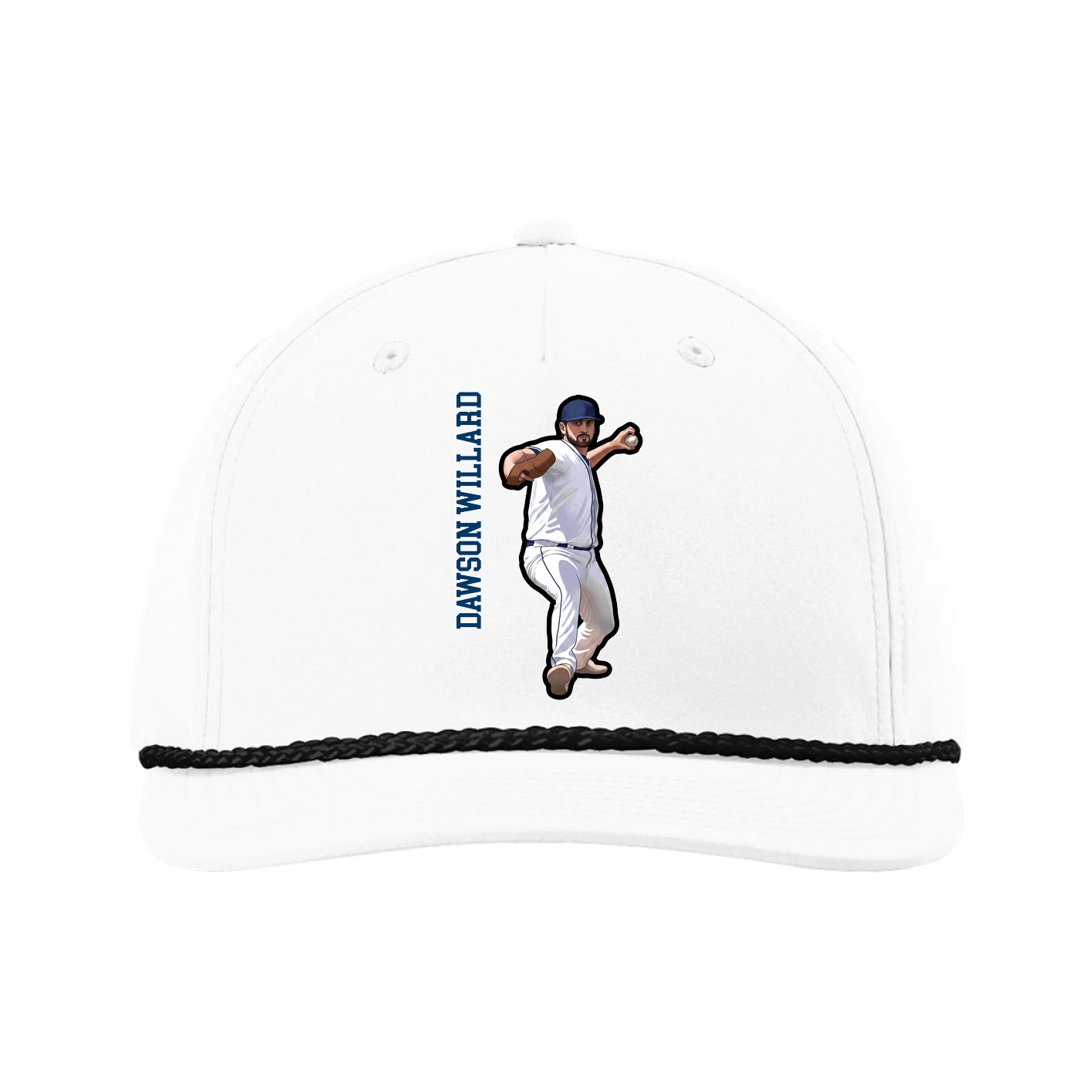 Five-Panel Classic Rope Cap — Name Vertical in White