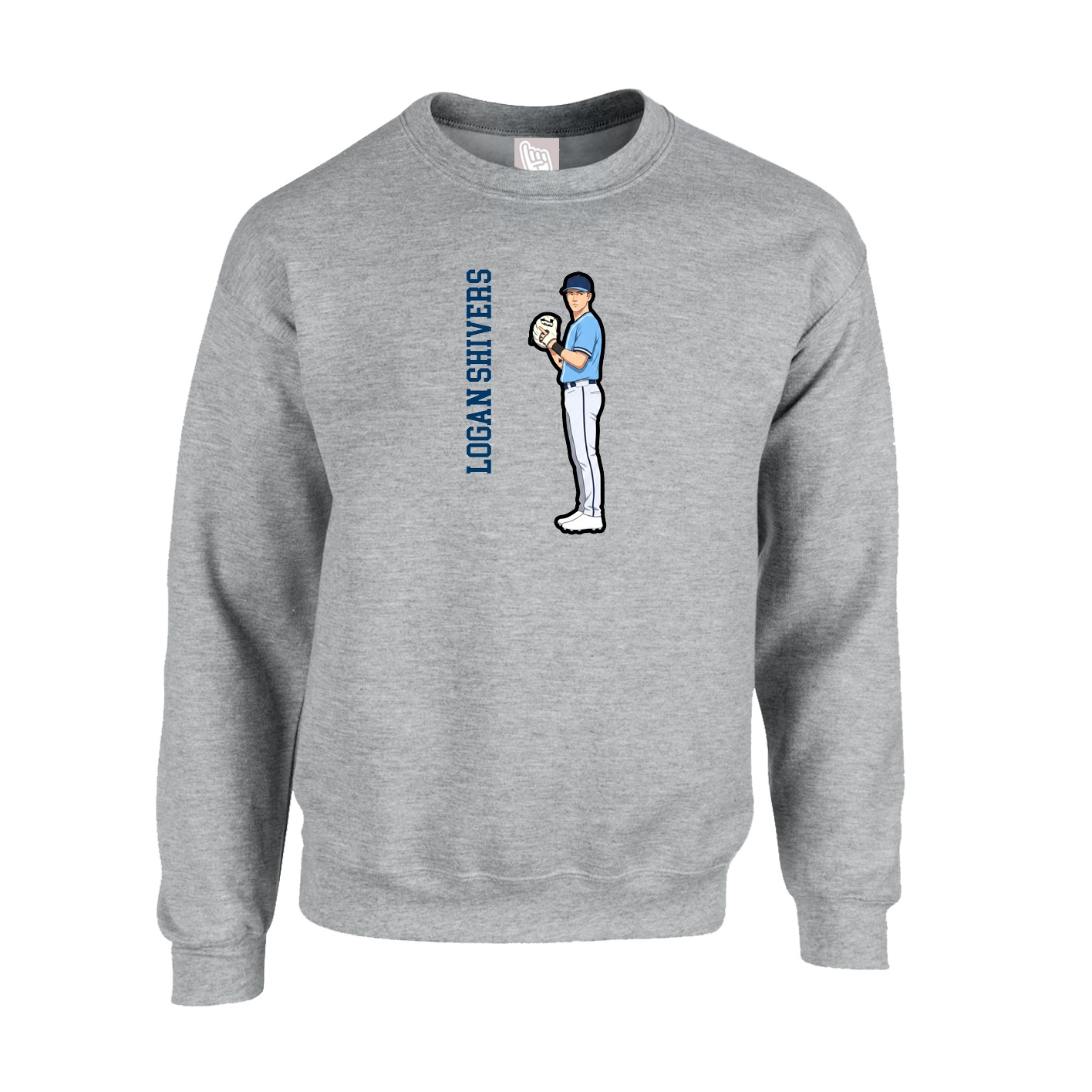 Fleece Crew — Name Vertical in Grey