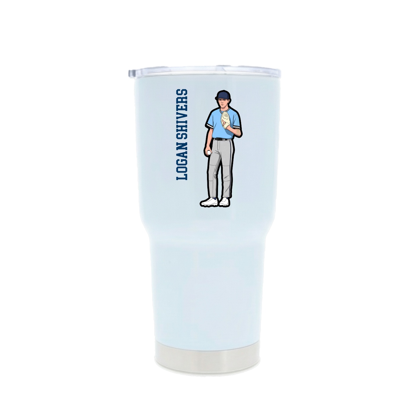 30oz Stainless Steel Tumbler — Name Vertical in White