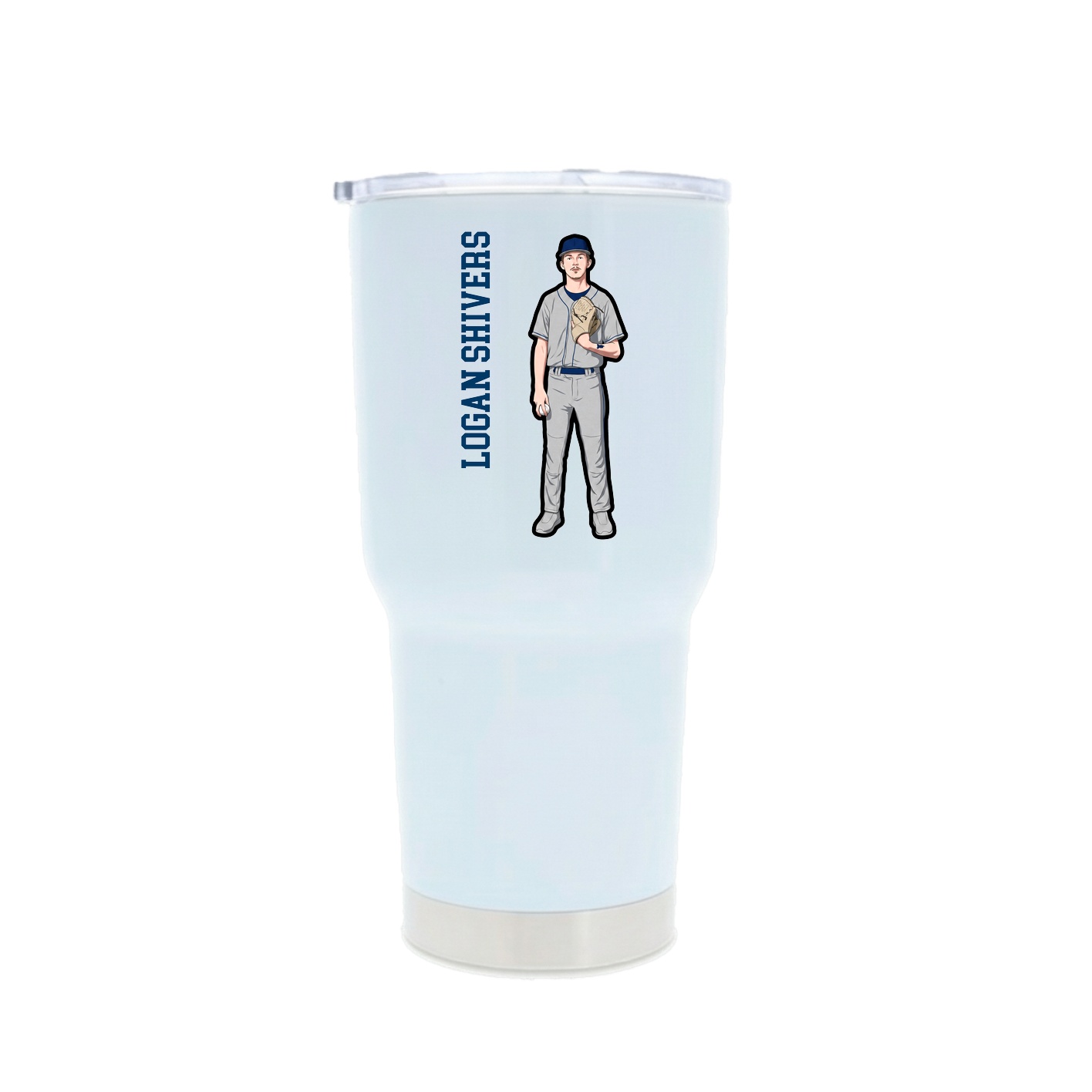 30oz Stainless Steel Tumbler — Name Vertical in White