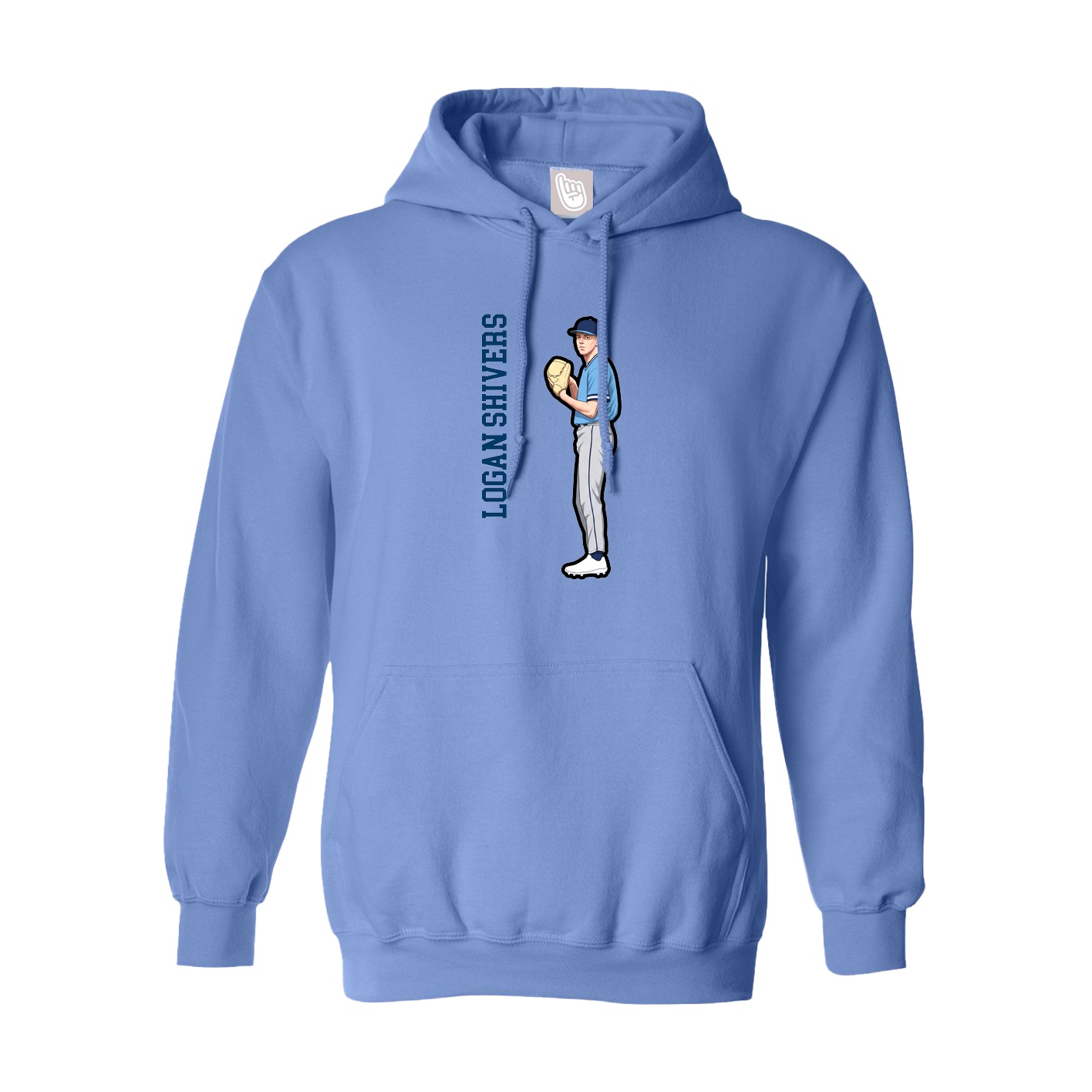Youth Hoodie — Name Vertical in Powder Blue