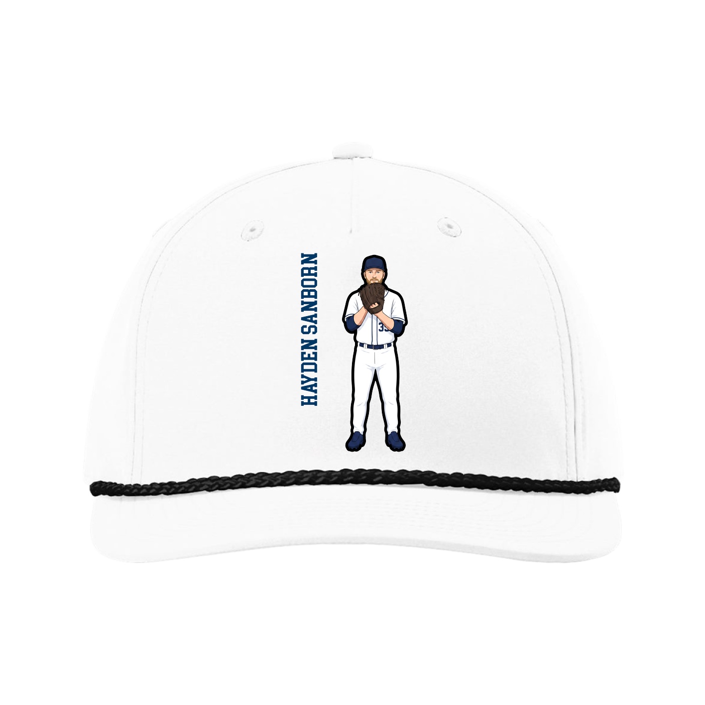 Five-Panel Classic Rope Cap — Name Vertical in White