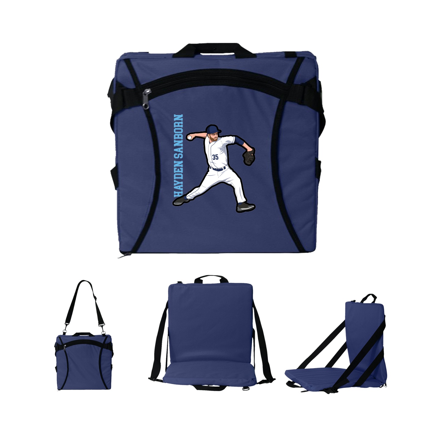 Folding Stadium Seat — Name Vertical in Navy