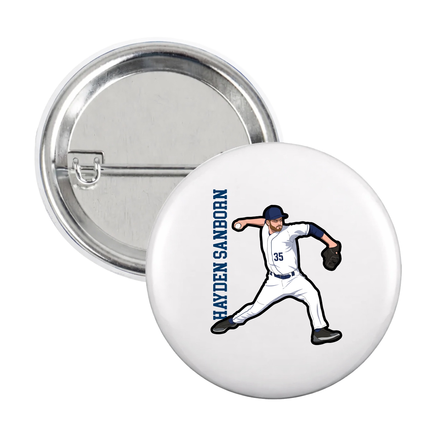 Game Day Button — Name Vertical in White