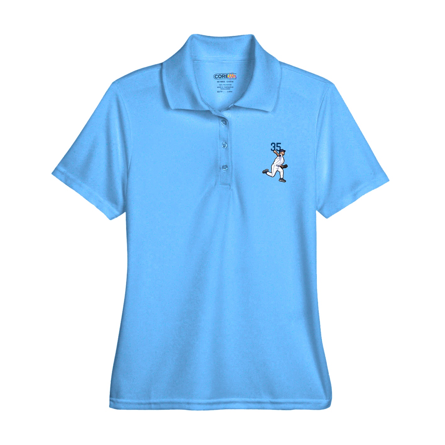 Womens Performance Polo — Number Top in Light Blue