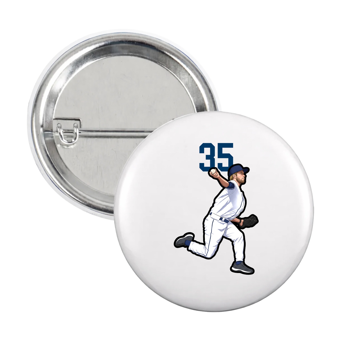 Game Day Button — Number Top in White