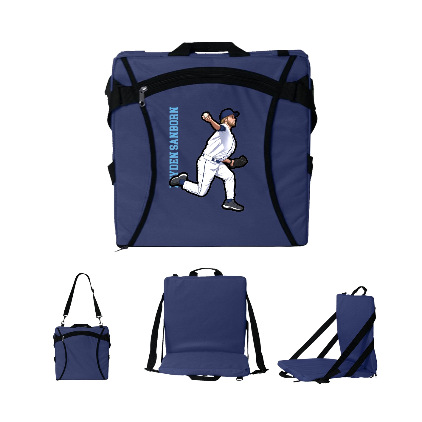 Folding Stadium Seat — Name Vertical in Navy