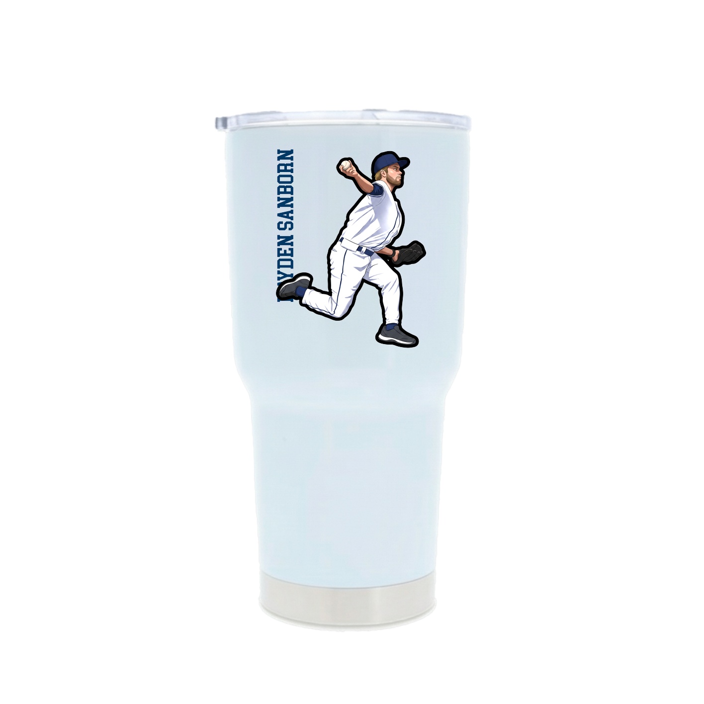 30oz Stainless Steel Tumbler — Name Vertical in White
