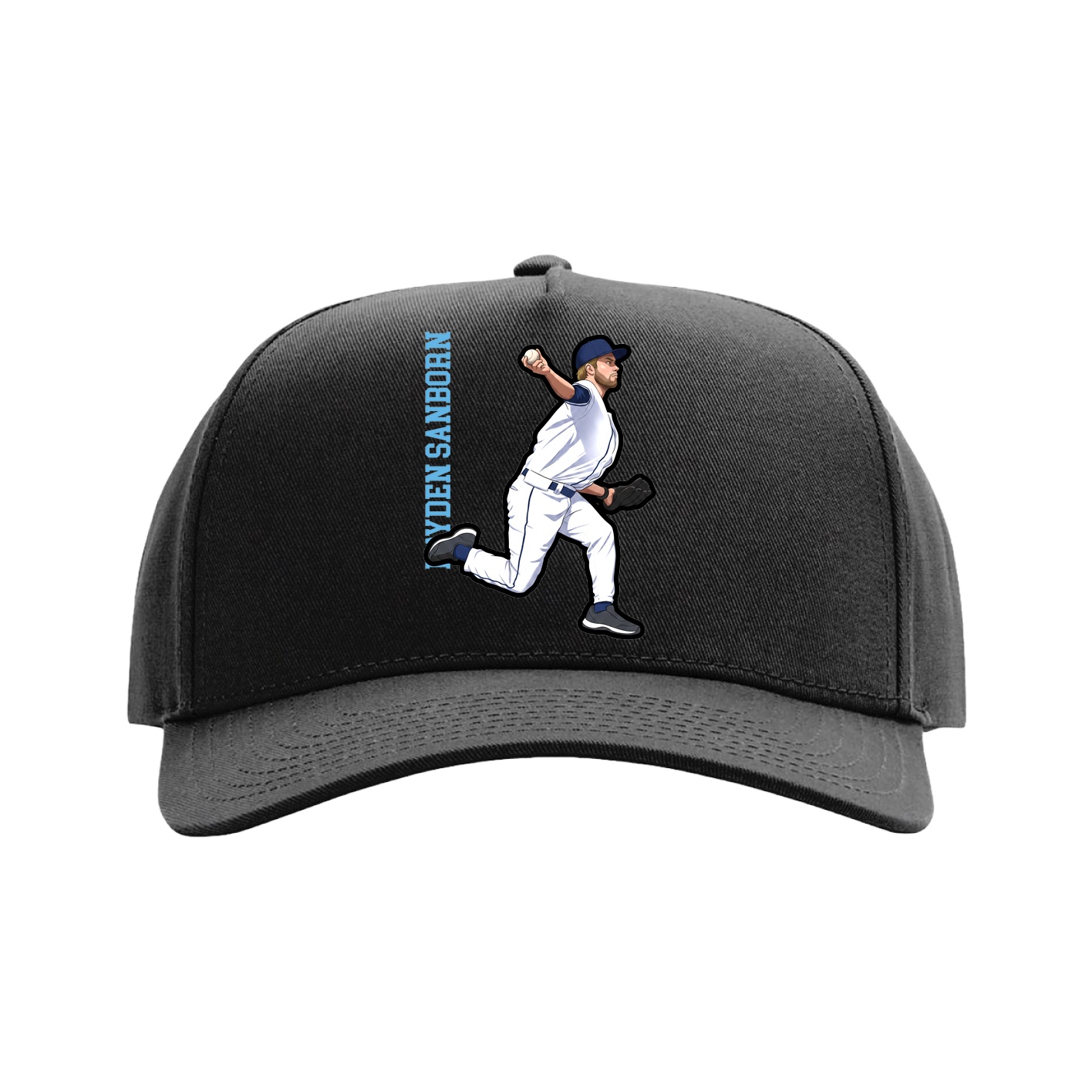 Full Fabric Five-Panel Champ Cap — Name Vertical in Black