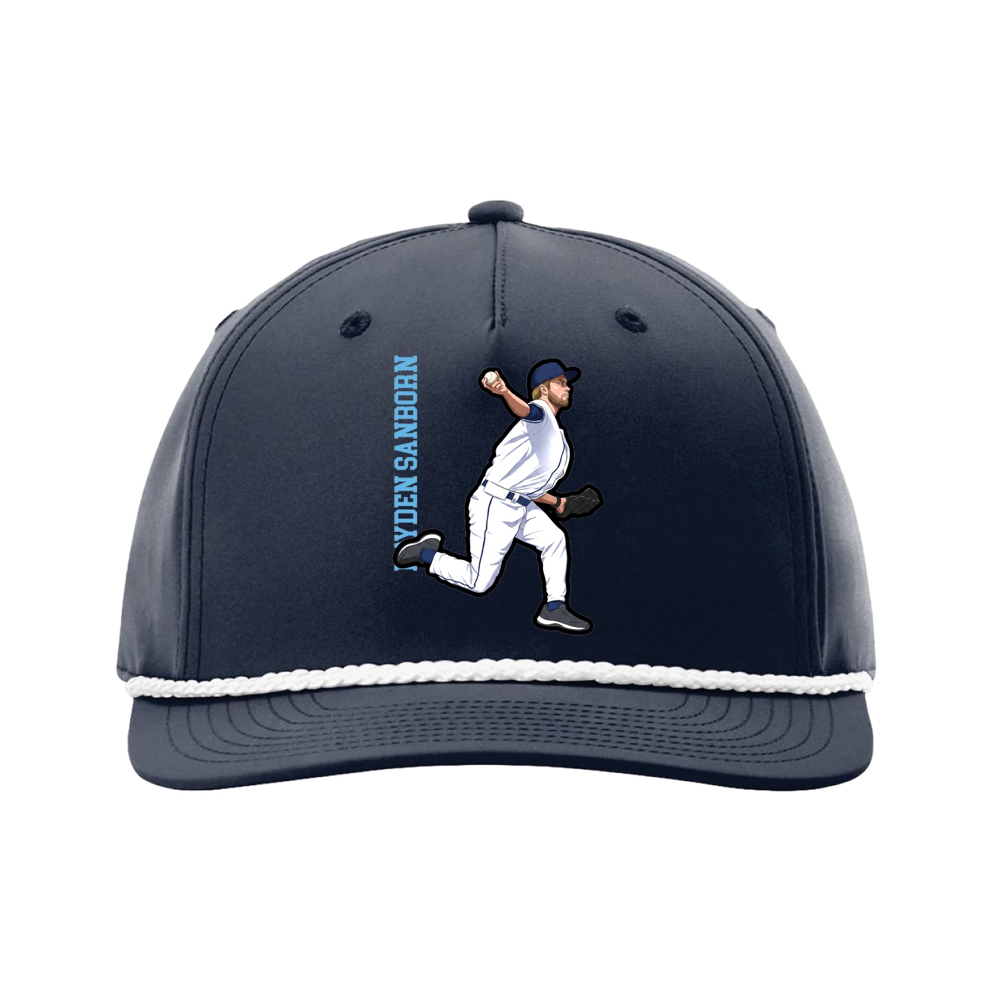 Five-Panel Classic Rope Cap — Name Vertical in Navy
