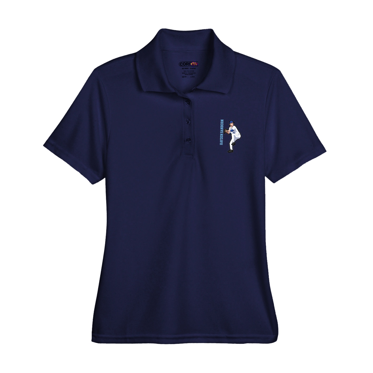 Womens Performance Polo — Name Vertical in Navy